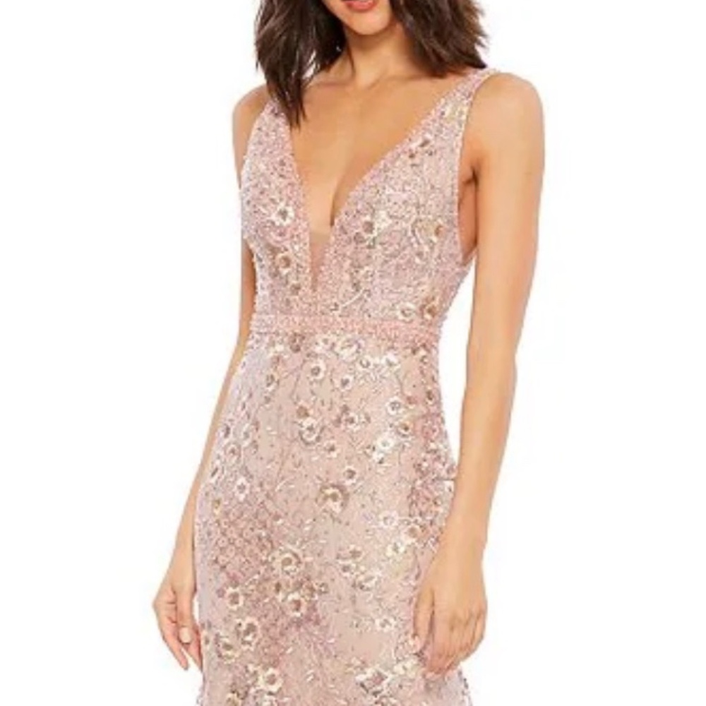Mac Duggal Pink Lace Formal Gown Mermaid Style Prom Wedding Guest Size 8